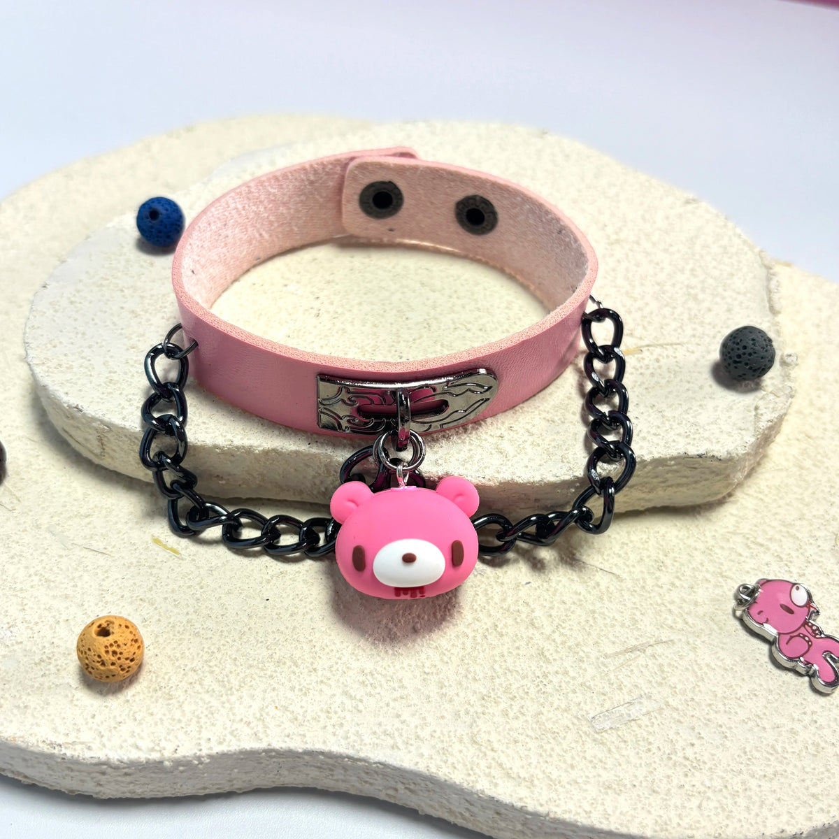 Cute Bear Charm Leather Bracelet Gothic Cute Style Adjustable Chain Wristband for Women Girls Daily Accessory
