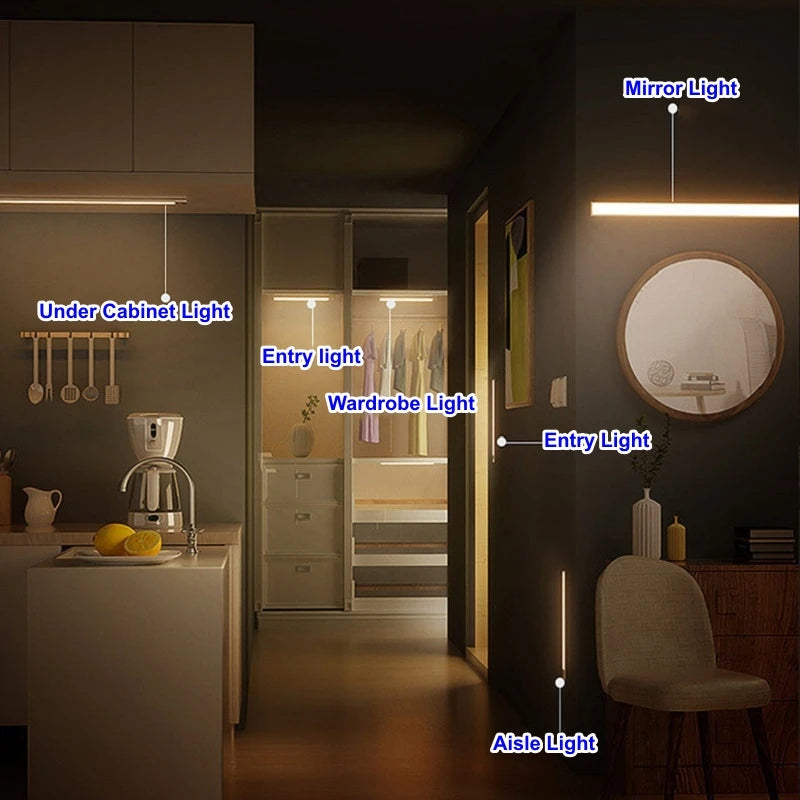 Rechargeable Motion Sensor LED Bar Light, Induction Night Light, Portable Cordless Magnetic Cabinet Lamp for Kitchen Bedside