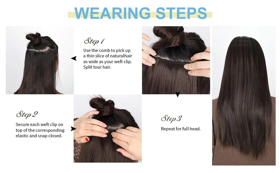 Extensions à Clips Cheveux Humains | Noir Naturel | 18 Clips | 8 Pièces | Volume Complet | Femme