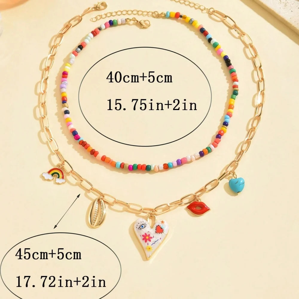 Collier Perles Bohème Multicouche Fait Main | Tassel Coloré Pendentif | Bijou Femme Accessoire