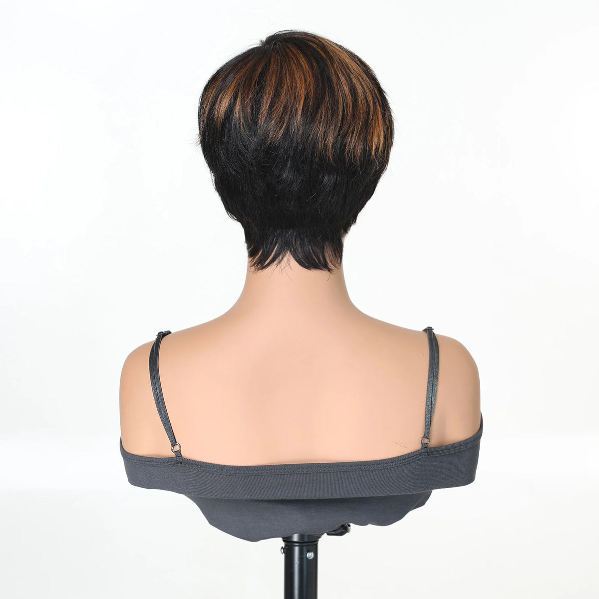 100% Human Hair Wig Short Bob Pixie Cut Highlight Wig Brown Mixed Blonde Straight Hair With Bangs For Black Women Natural