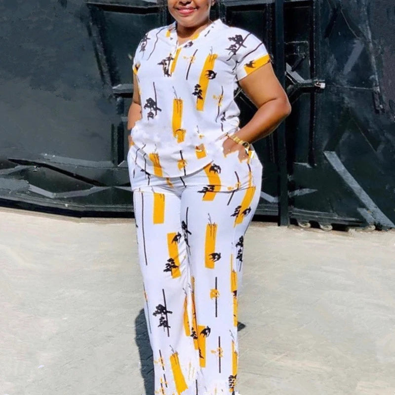 Ensemble Mode Africaine 2 Pièces Femme | Chemisier & Pantalon Droit | Tenue Coordonnée Été