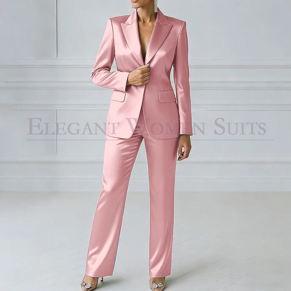 Elegant Blue Evening Women's Suits 2 Piece Jacket Pants Sets High Quality Royal Blue One-Button Slim Fit Office Blazer Clothing