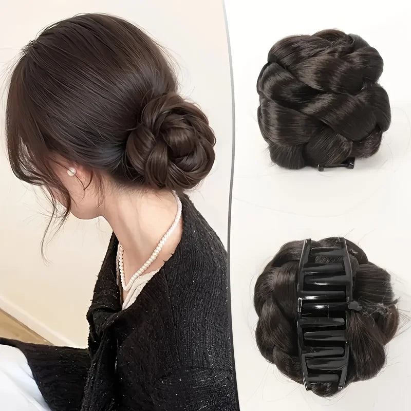 Chignon Clip Lazy Braid Tressé Synthétique | 4 Pouces | Queue Basse Natte Bun | Résistant Chaleur | Femme