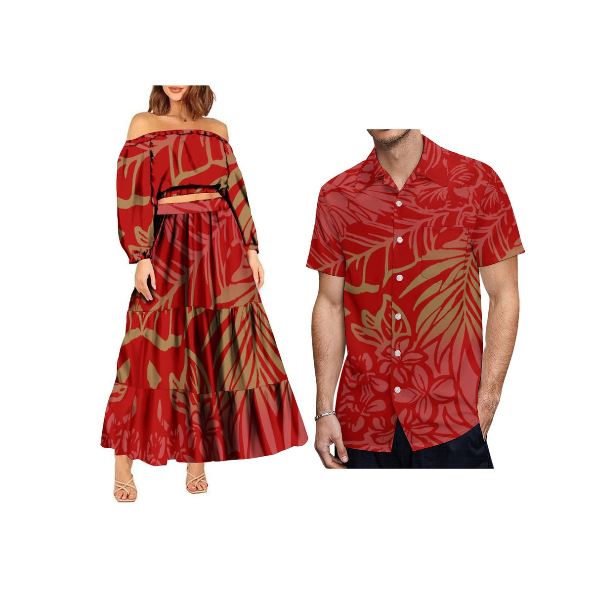 2024 Trendy 2 Piece Set Custom Polynesian Tribal One Shoulder Long Sleeve Crop Top Maxi Skirt Plus Size Women's Sets Dress