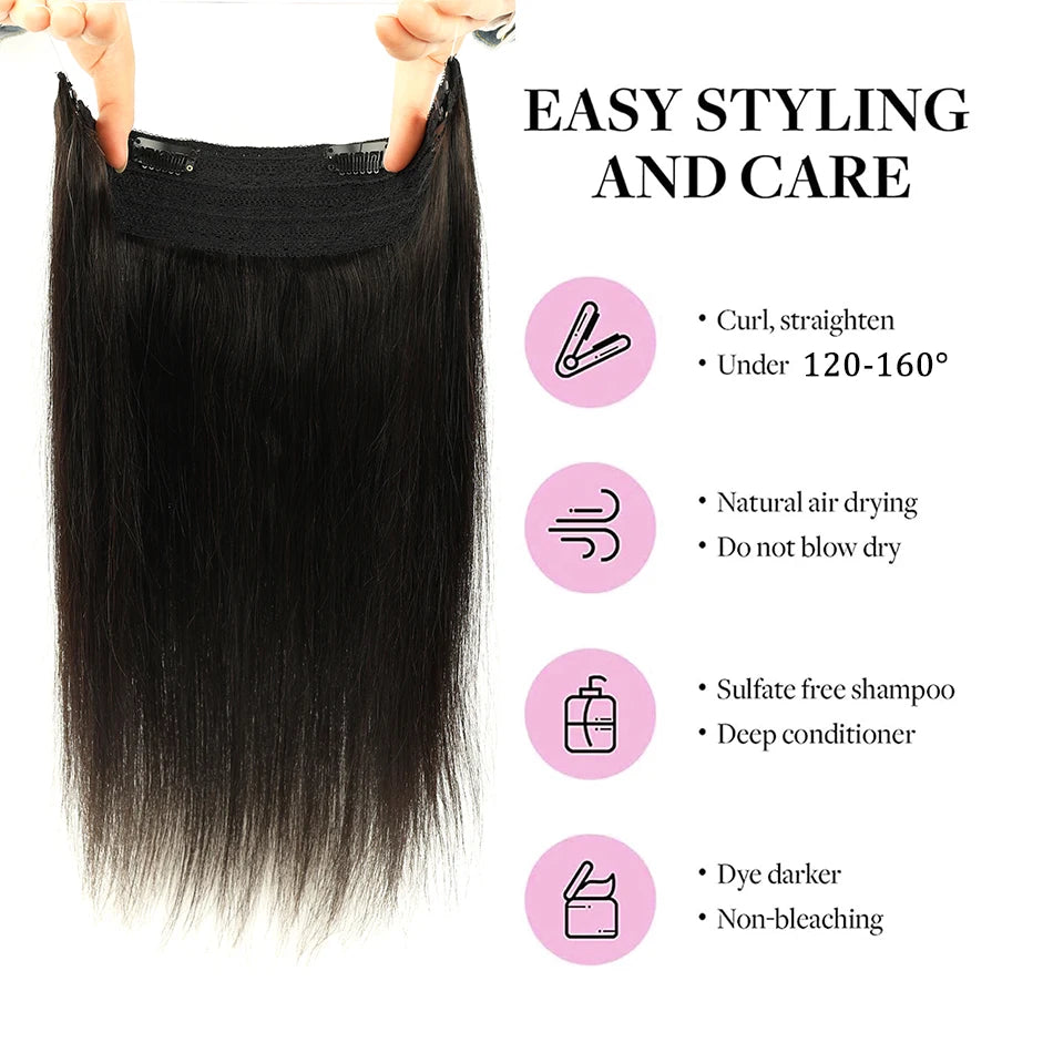 Halo Hair Extensions 100% Human Hair 14-28 Inch Hidden Wire Clip-In Hair Ombre Brown Color Human Remy Fish Line Hair Extension