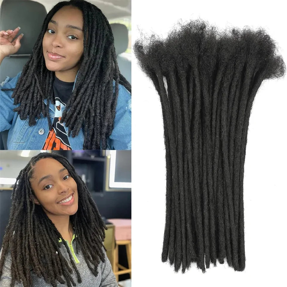 100% Real Human Hair Dreadlock Extensions for Men/Women, Fully Handmade Human Hair Locs Extension, 8-24 Inch, 0.8 cm Width, 10-40 Pcs