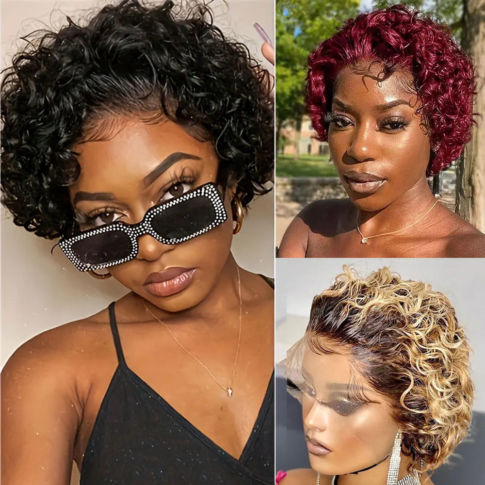 Perruque Courte Curly Pixie | Lace Front 13x1 | Cheveux Humains | Femmes Noires