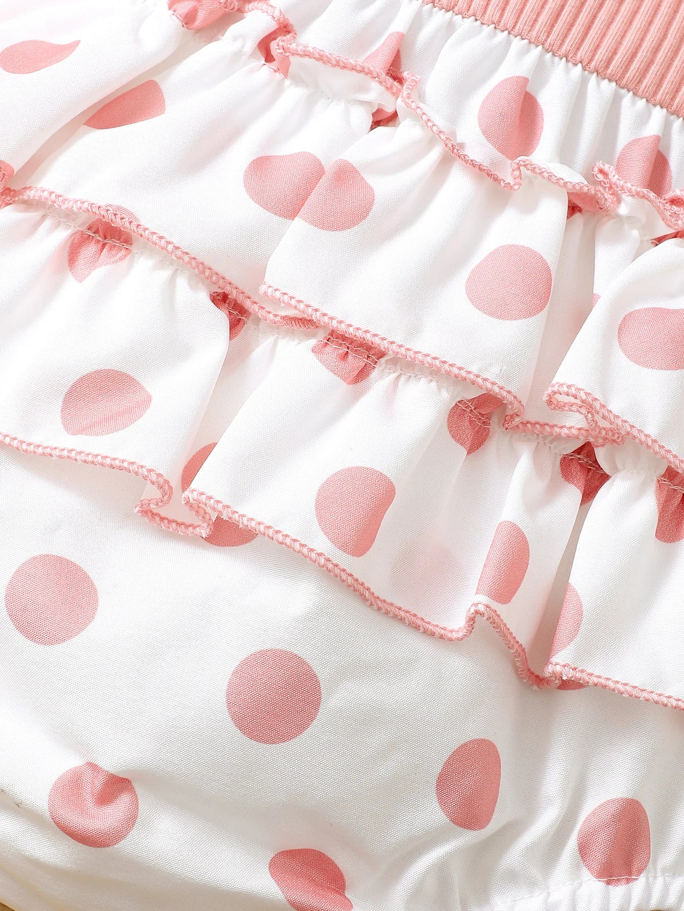Fashionable Baby Girls' Casual Polka Dot Pattern Round Neck Flying Sleeve Cartoon Bear Embroidery Overall Dress With Hair Band,