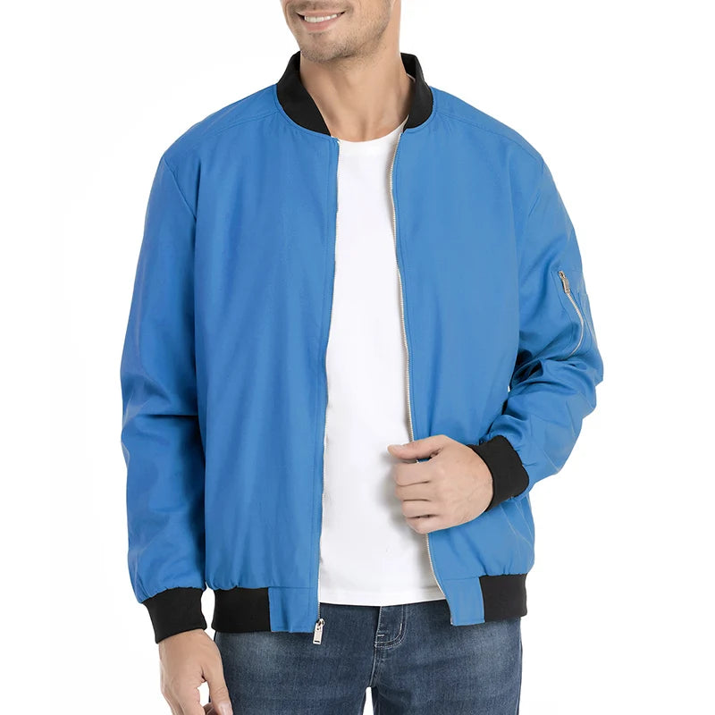 Men's Autumn Bomber Jacket Casual Spring Full Zipper Varsity Baseball Coat Fashion Lightweight Sport Track Jacket US/EU Size