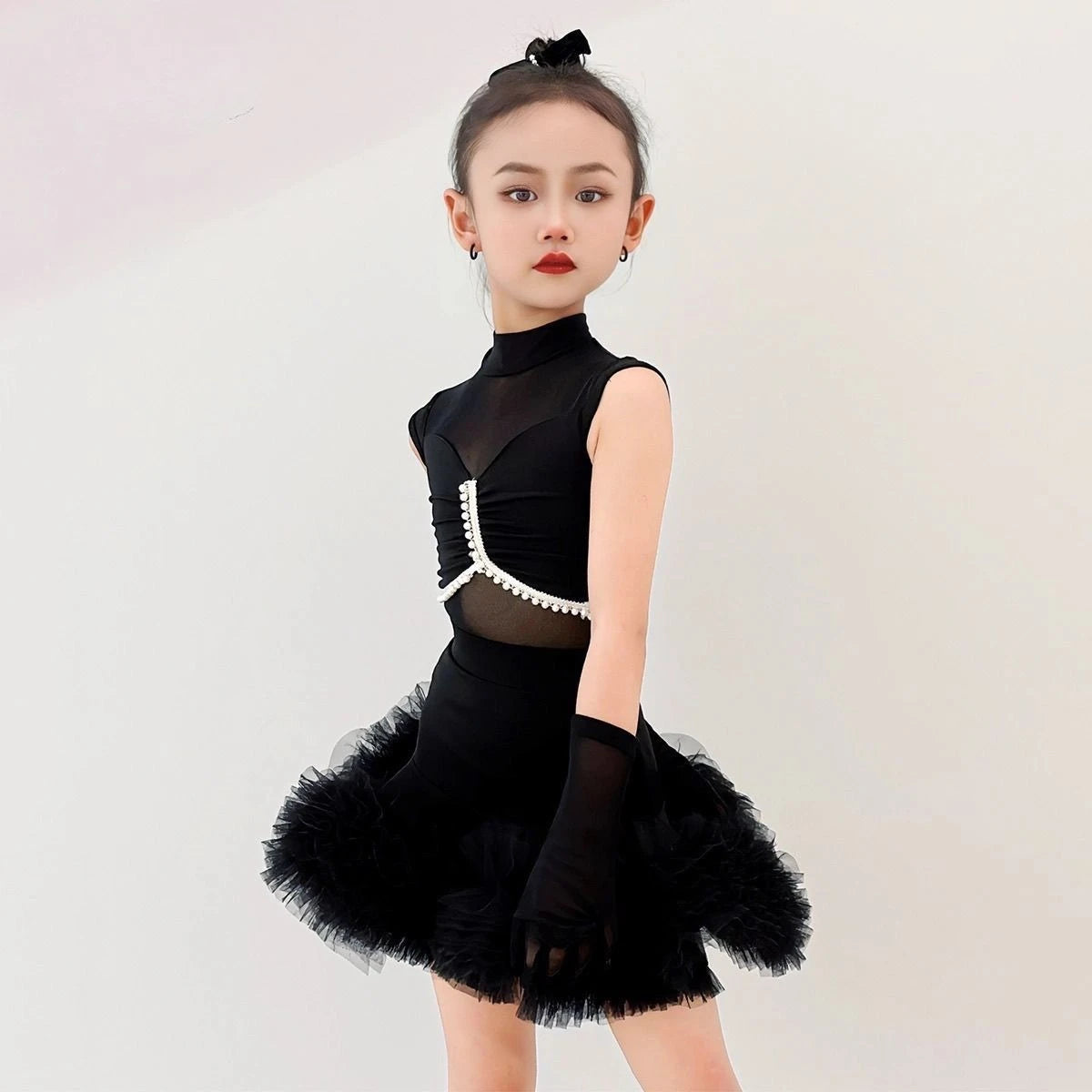 Robe Danse Latine Fille | Tutu Jupe Volantée Sans Manches | Costume Scène Compétition Tango