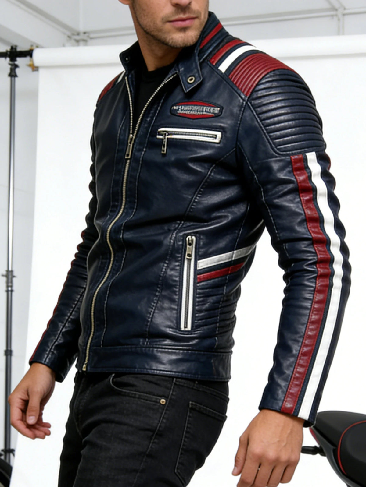 Men's Faux Leather Motorcycle Jacket Waterproof Windproof PU Moto Vintage Bomber Winter Jacket for Men
