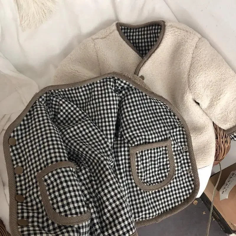 Fashion New Autumn and Winter Warm Jacket Two Sides Wear Plaid Plush Jacket Kids Jackets Winter Clothes DGUKYM 12042