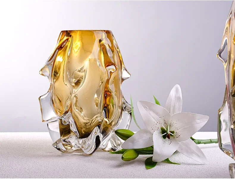 Vase Verre Élégant Base Bois | Plante Hydroponique | Décoration Bureau & Maison