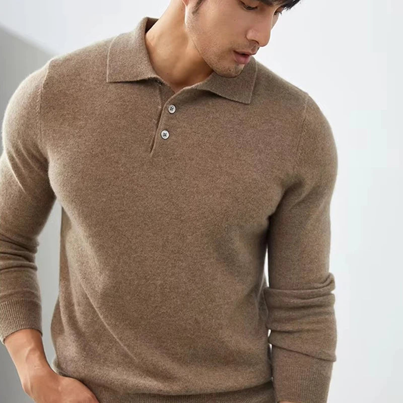 Luxury Men's Cashmere Sweater 100% Merino Wool Buttoned Pullover Autumn Winter Polo Collar Knitwear Male Casual Warm Jumper Tops