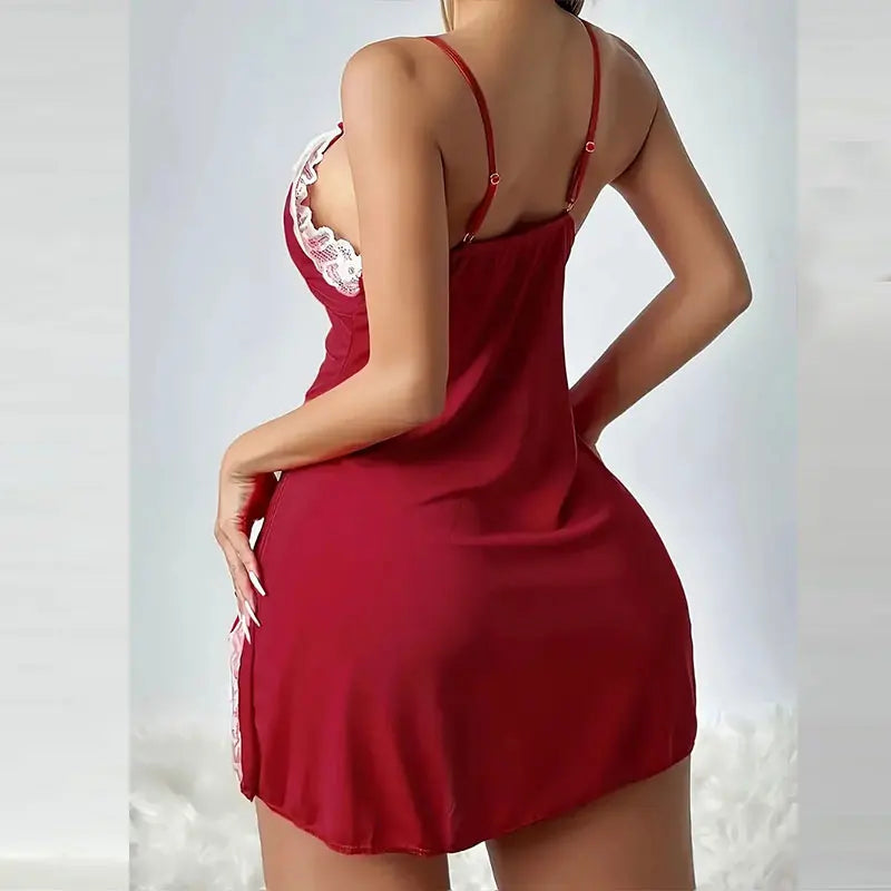 Ensemble Lingerie Grande Taille | Soutien-Gorge Dentelle & String | Robe Nuisette Col V Fente | Tenue Sexy