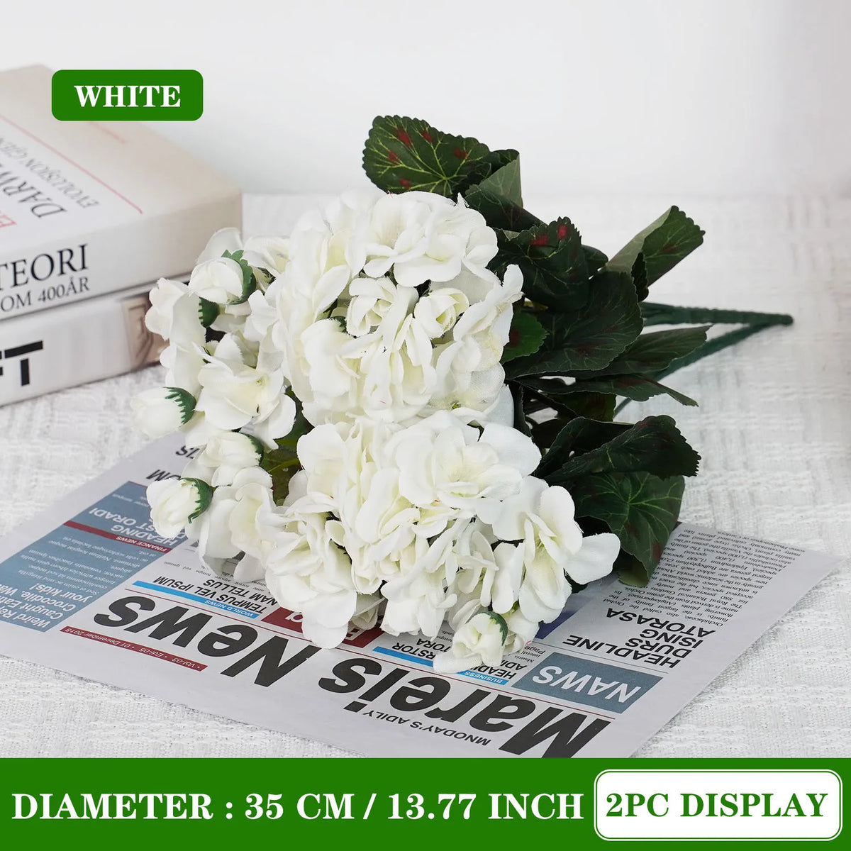 Uflower 1Pc Artificial Begonia Flower Plants for Wedding Bouquet Home Garden Bonsai Christmas Wreath Decor
