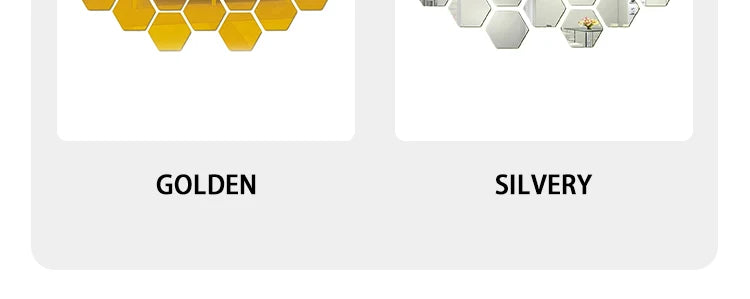 Hexagonal Mirror Wall Decals | Self-Adhesive 3D Acrylic Decorative Mirrors | Creative Wall Decals for Living Rooms and Bedrooms