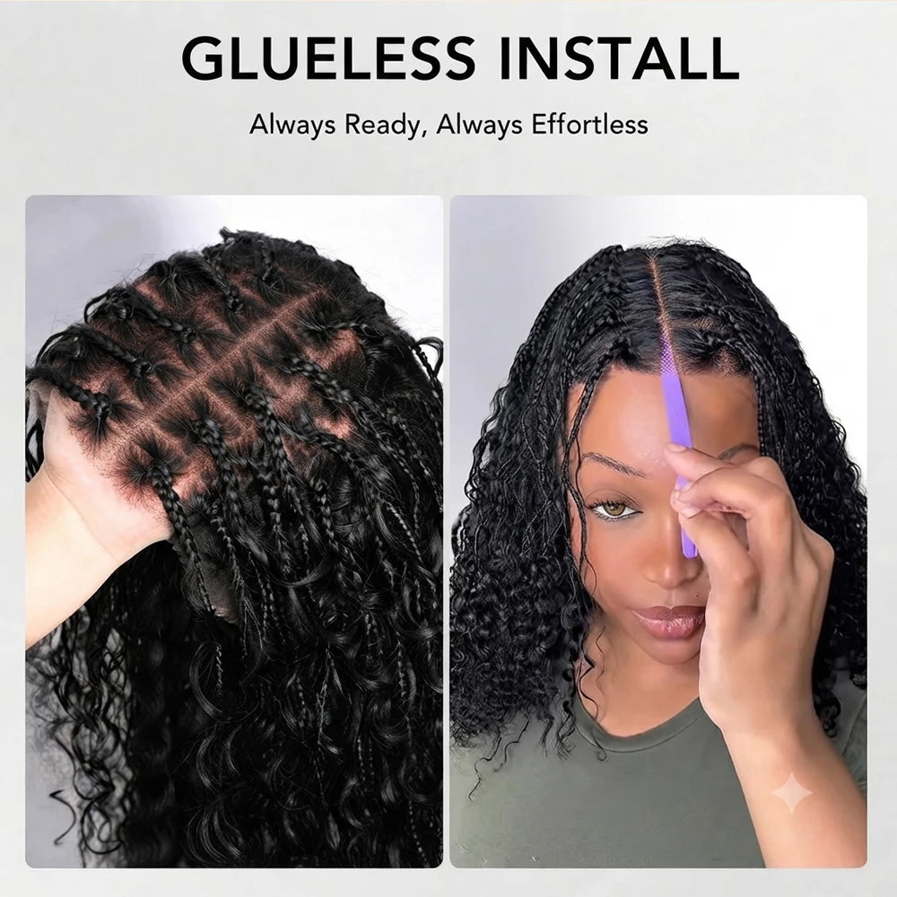 Glueless Knotless Braided Wigs Water Wave 13x6 HD Lace Human Hair Frontal Wigs Pull Go Glueless Wigs Human Hair With Drawstring