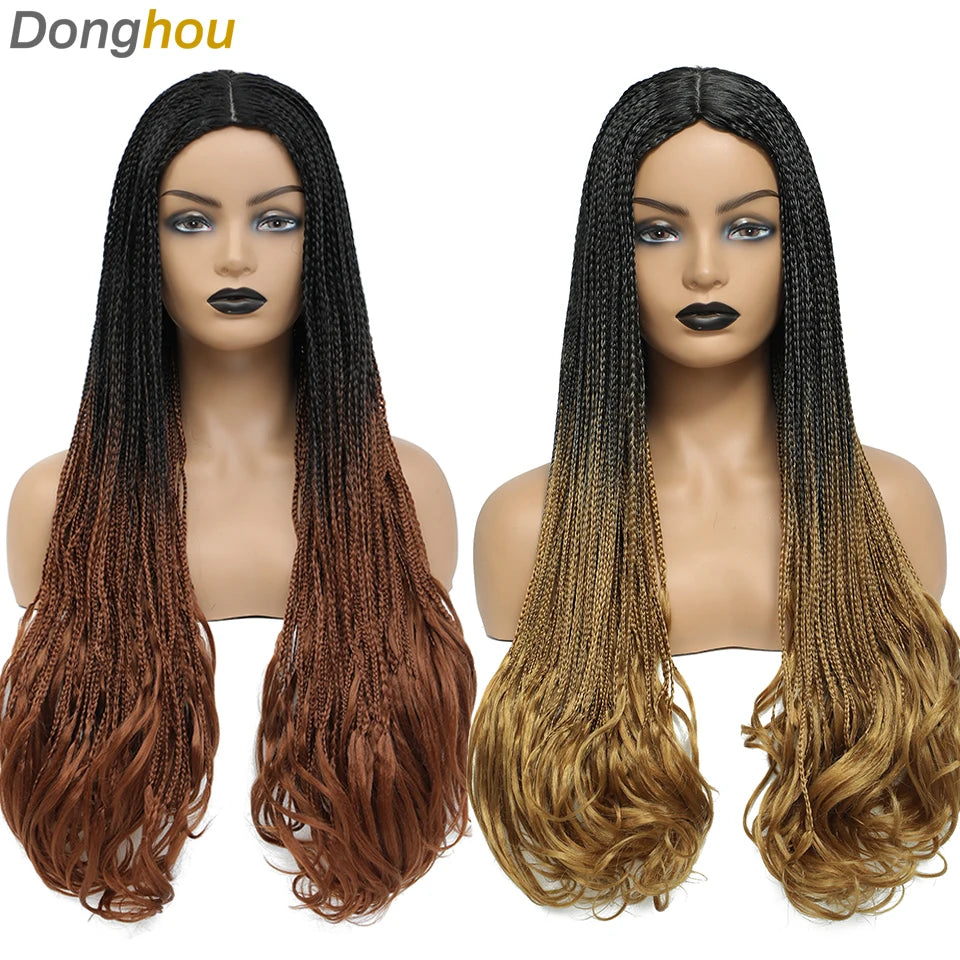 26 Inch Long Box Braided Wigs For Women Synthetic African Braided Wig Micro Twist Box Braid Crochet Hair Curly Ends Wig