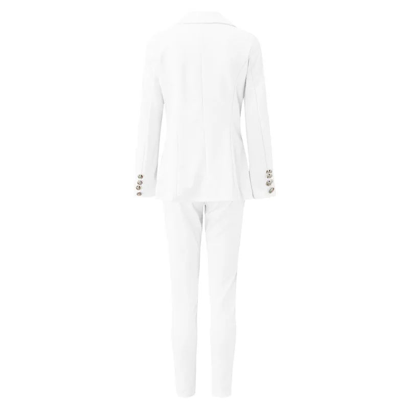 Women's Two-Piece Pant Sets Formal Business Double Breasted Blazers Jacket Pants 2 Piece Set Elegant Ladies Suits Office Lady