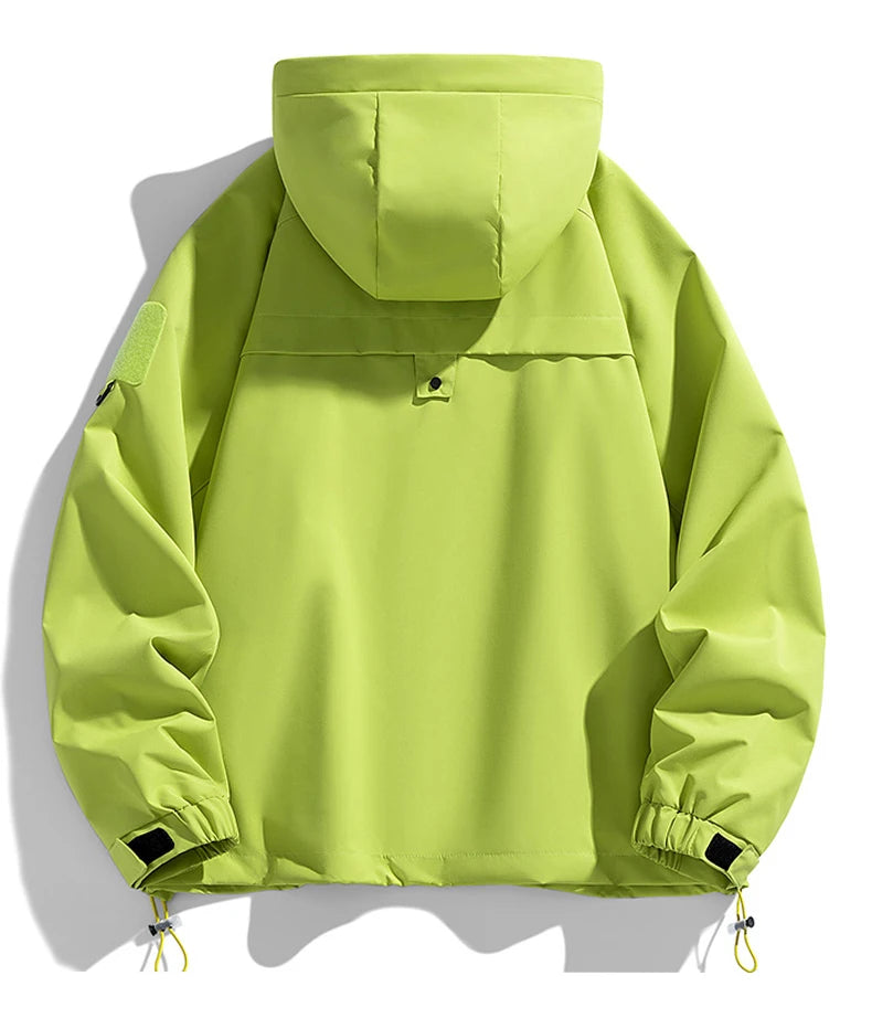 Coupe-vent homme Veste à capuche Manteau zippé Cargo Imperméable Blouson bomber noir Camping Veste de randonnée à capuche Softshell fine et ample