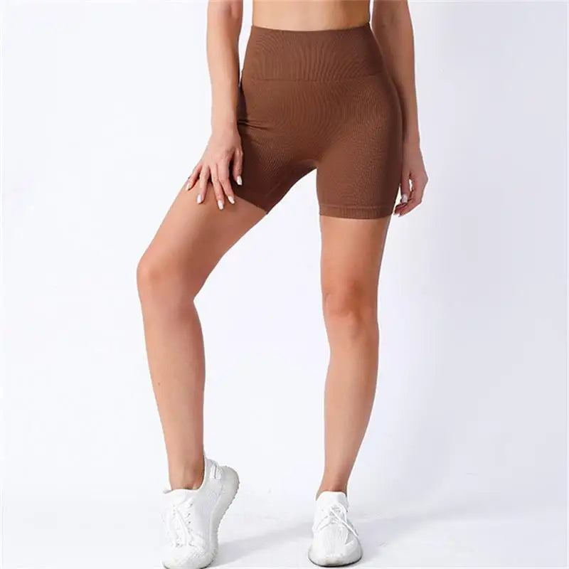 Short Yoga Taille Haute Femme | Lift Fesses Serré | Uni Côtelé | Sport