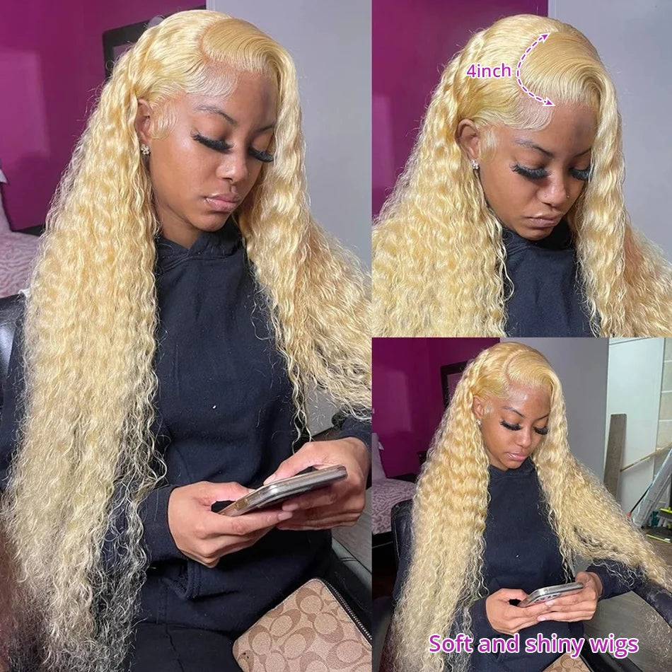 Perruque Blonde 613 | HD Lace Frontal 13x6 & 13x4 | Water Deep Wave | Pré-Pluçuée | 30-38 Pouces | Cheveux Humains