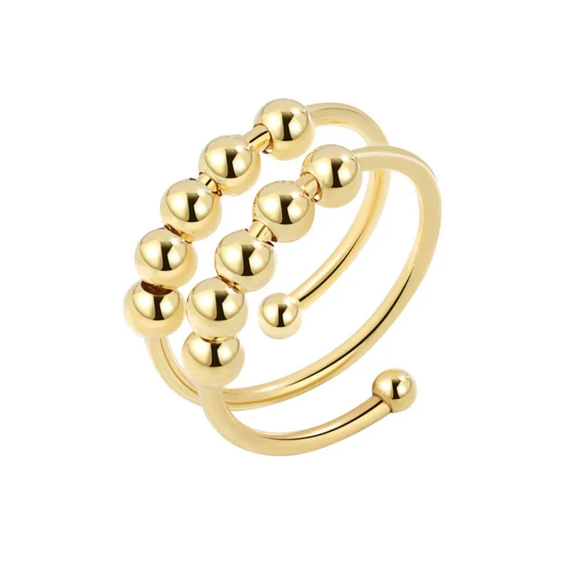Rotating Jewelry Adjustable Anxiety Ring For Women Girls Fashion Flower Round Beads Pendant Finger Rings Anti-Stress Gifts