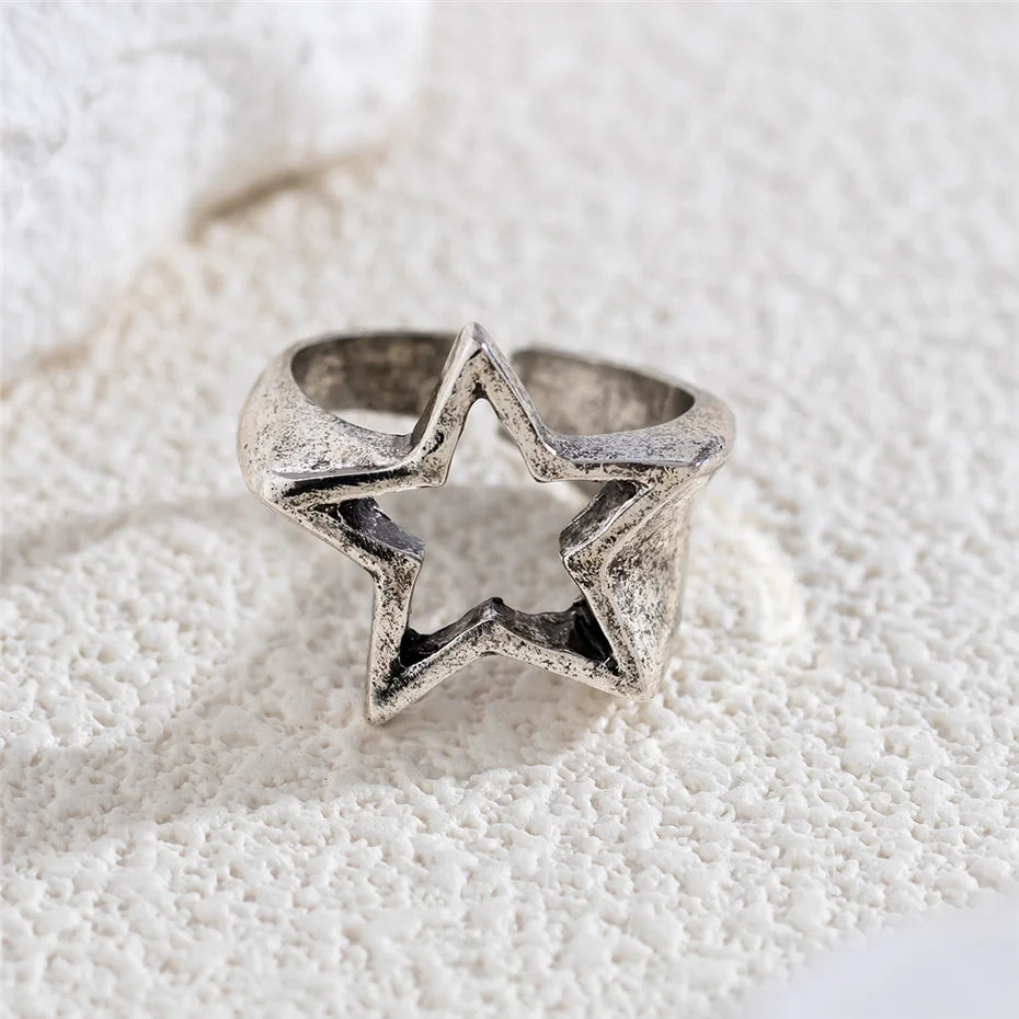 Bague Étoile Punk Gothique Irrégulière | Ajustable Couple | Y2K Vintage | Bijou Femme Statement