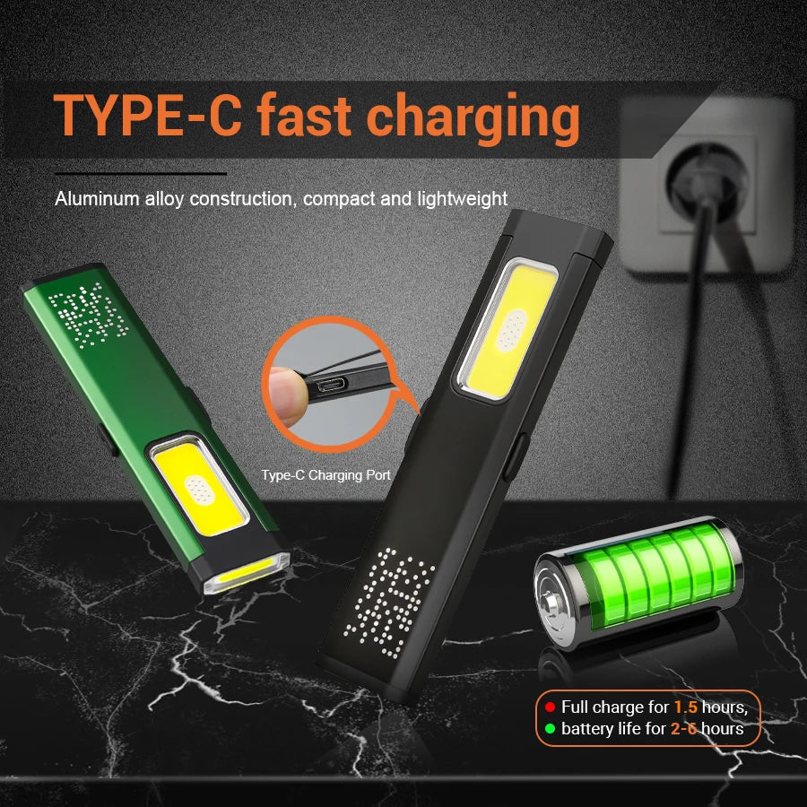 Mini Portable Rechargeable LED Torch Light, Waterproof Outdoor Work Pocket Flashlight with Magnetic Grip, Compact LED Flashlight