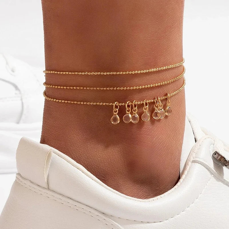 Bracelet Cheville Bohème | Chaîne Pied Glands Étoile Cristal | Charme Nuptial Plage | Bijou Été Femme