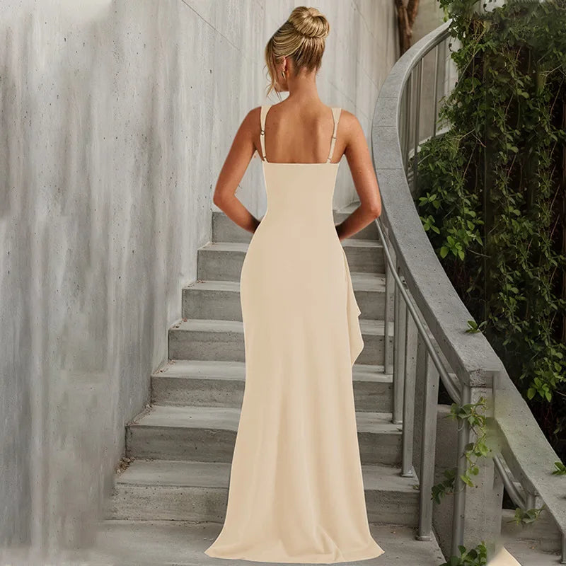 Robe Midi Bodycon Soirée Femme | Bretelles Spaghetti | Col Carré Fente | Sexy Formelle Prom | Longue Gala