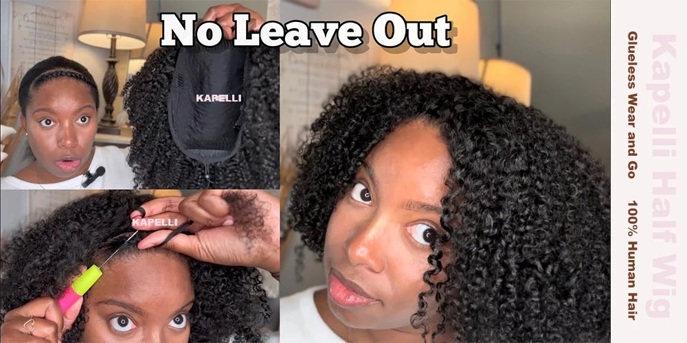 Demi-Perruque Cheveux Humains 180% | Kinky Curly | Invisible Hairline | Cordon Coulissant | 3 en 1