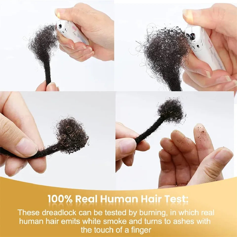 100% Real Human Hair Dreadlock Extensions for Men/Women, Fully Handmade Human Hair Locs Extension, 8-24 Inch, 0.8 cm Width, 10-40 Pcs