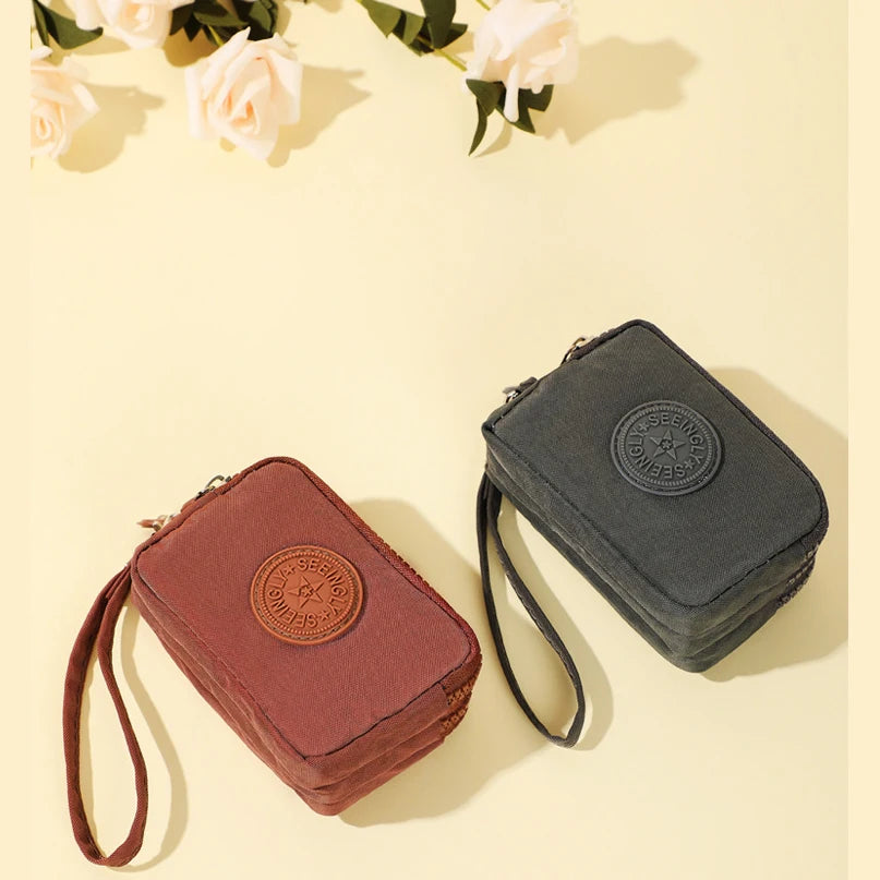 Women Three Layer Wallets Nylon Coin Purse New Korean Large Capacity Portable Oxford Cloth Coin Wallet Waterproof Portable