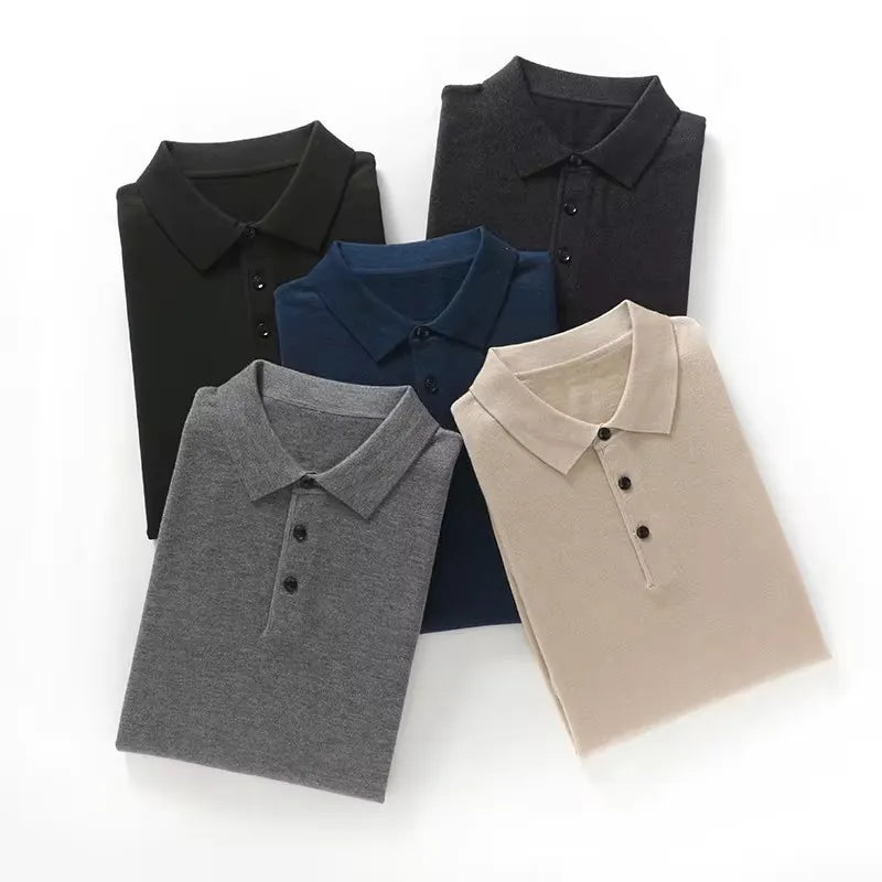 Luxury Men's Cashmere Sweater 100% Merino Wool Buttoned Pullover Autumn Winter Polo Collar Knitwear Male Casual Warm Jumper Tops