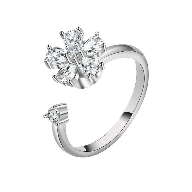 Rotating Jewelry Adjustable Anxiety Ring For Women Girls Fashion Flower Round Beads Pendant Finger Rings Anti-Stress Gifts