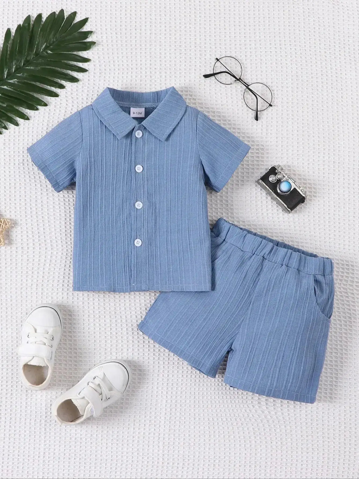 Ensemble 2 Pièces Bébé Garçon | Chemise Jacquard Manches Courtes & Short | Casual Mode Été