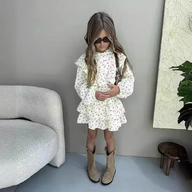 Fashion Baby Girl Clothes Set Floral Shirt+Layered Skirt 2PCS Infant Toddler Child Blouse Suit Spring Autumn Baby Clothes 2-7Y