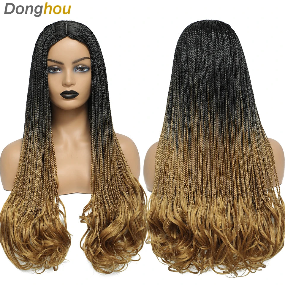 26 Inch Long Box Braided Wigs For Women Synthetic African Braided Wig Micro Twist Box Braid Crochet Hair Curly Ends Wig