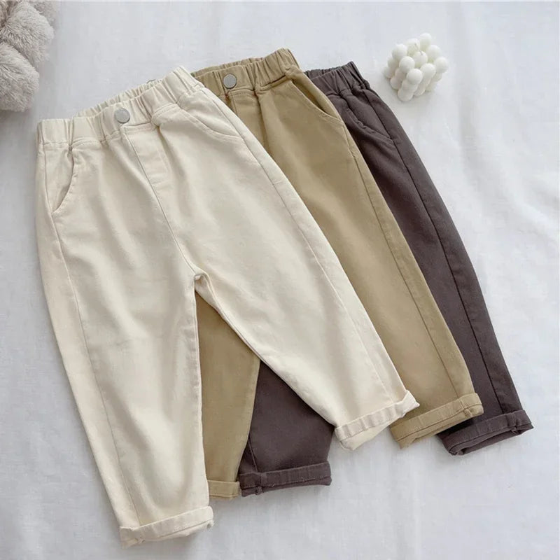 1-8 Years Boys Pants Kids Cargo Pants Mid-Rise Button Casual Outdoor Comfortable Breathable Spring Fall Fashion Children Trousers