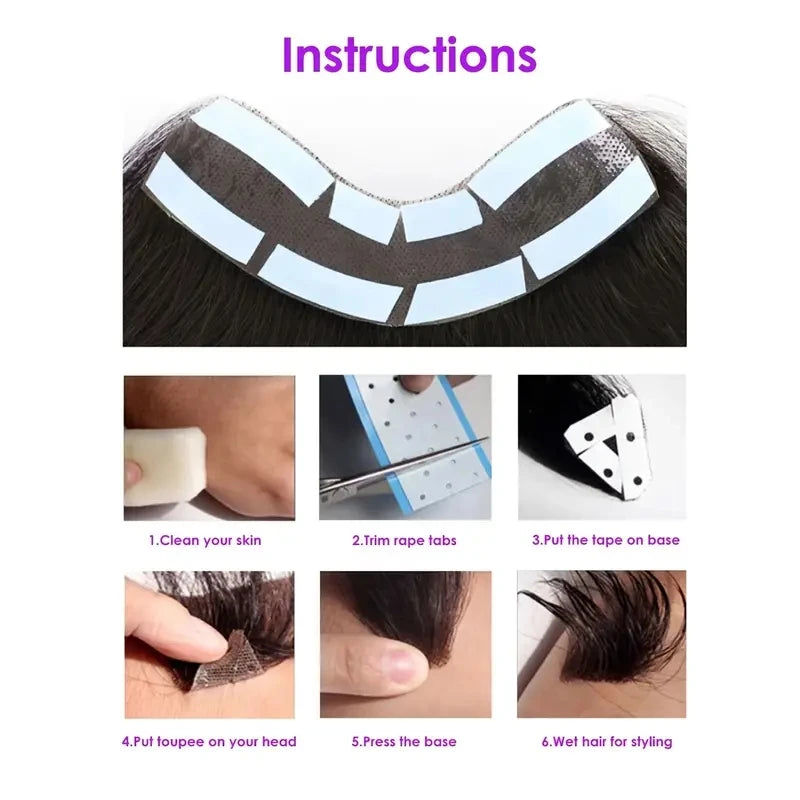 Hotsale 100% Human Hair Piece Men Topper  V Loop Super Thin Skin PU Front Line Forehead System Toupee Patch Wig for Men