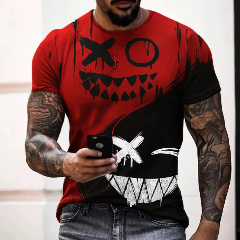 2026 New Oversized T-Shirt for Men, Casual Short Sleeve Hip Hop Smiling Face Print, Plus Size Tee Shirt Pullover, Men's T-Shirt Top