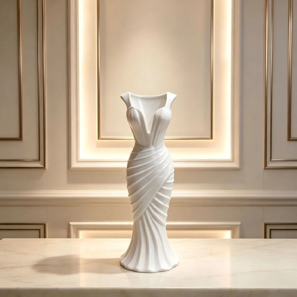 Gown-Shaped 3D Printed Flower Vases Twisted Design Minimalist-Style Elegant Dress Vase Flower Arrangement Decorative Vase