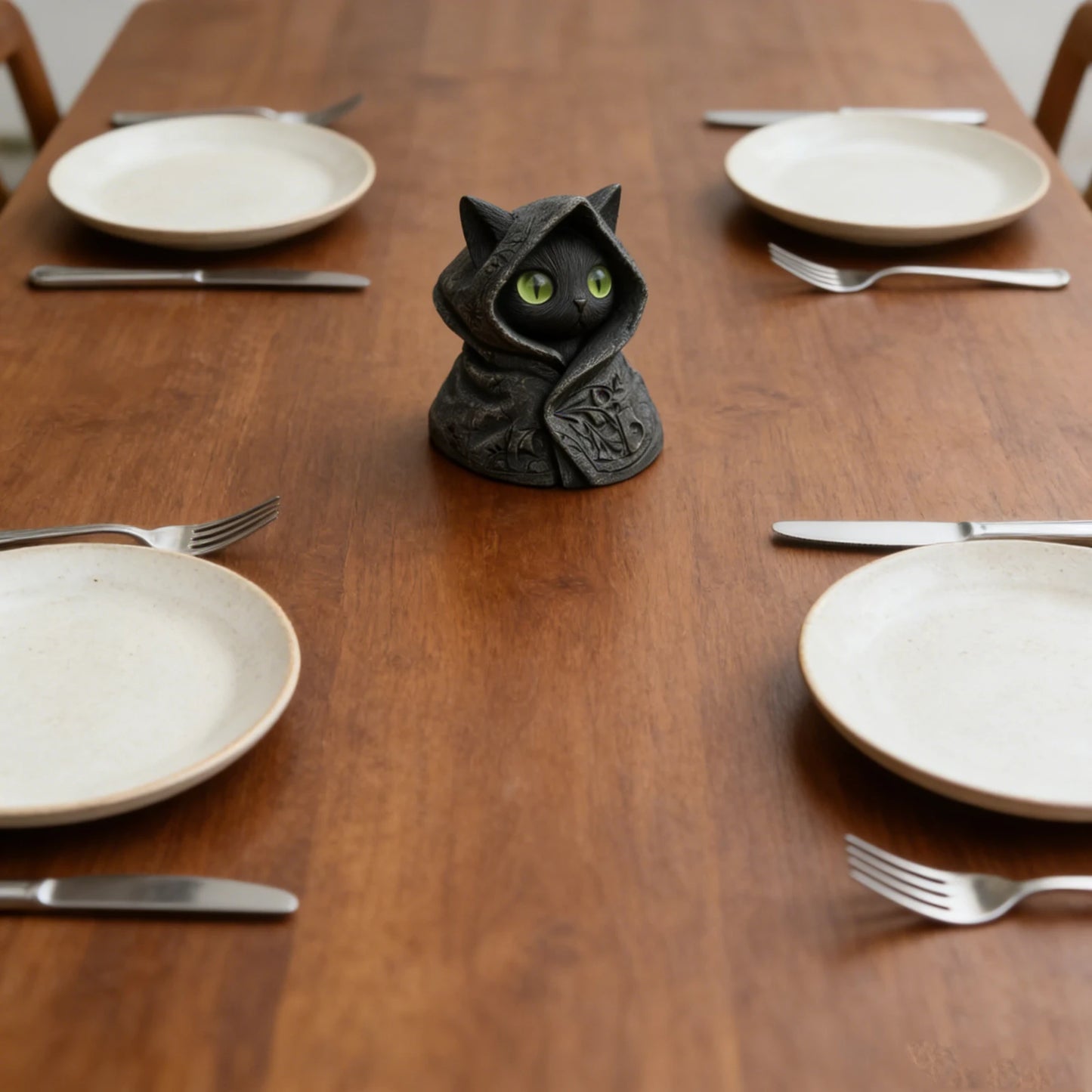 Cat Statue Home Decor Hooded Cat Figurine Tabletop Decoration Mystical Ornament Desk Accent Dark Cat Sculpture Resin Craft