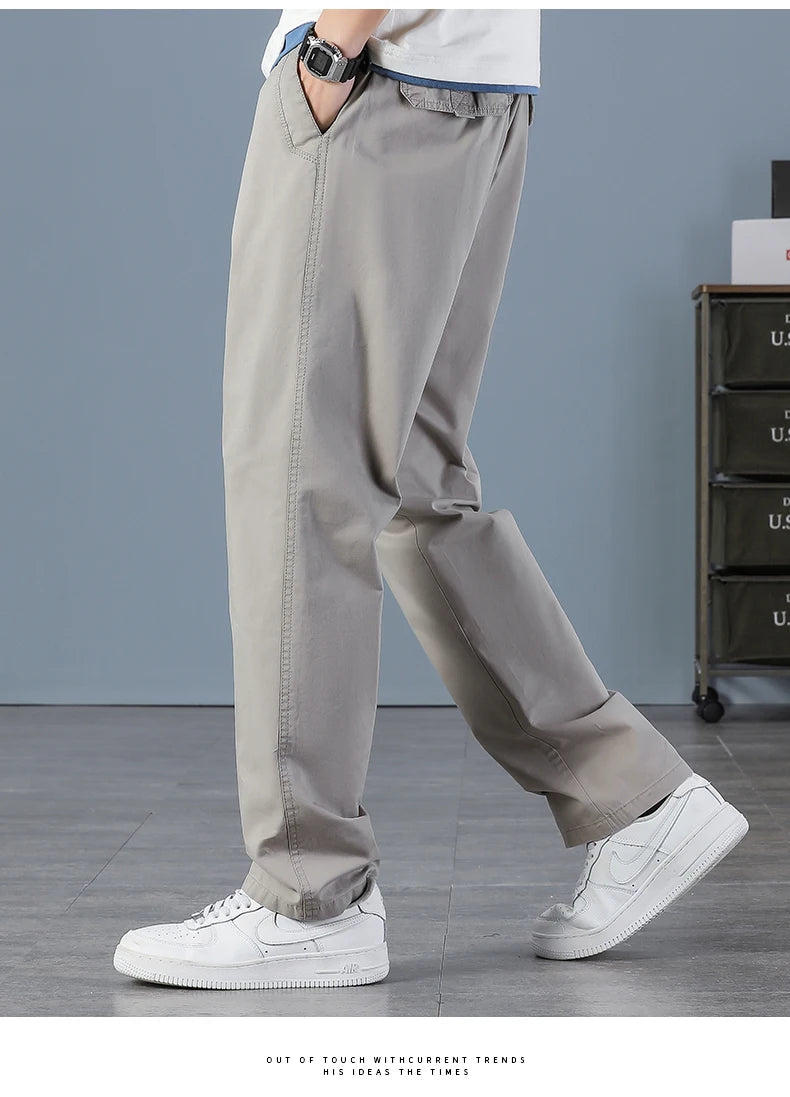 Pantalon cargo ample en coton pour homme | Taille élastique