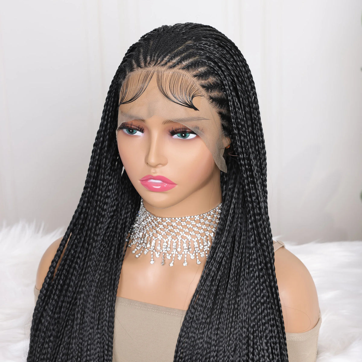 Perruque Tresses Faux Locs Goddess Twist Longue | 13x4 Lace Frontal | Synthétique | Nœuds Blancs Knotless | Femmes Noires