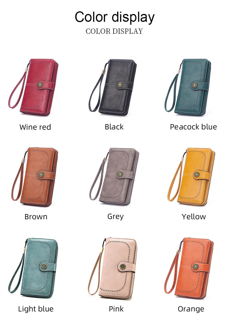 Vintage Large Capacity Women's Purse, Monochrome, Multi-card, Long Wallet, Multi-functional Zipper Strap, Wrist Strap, New