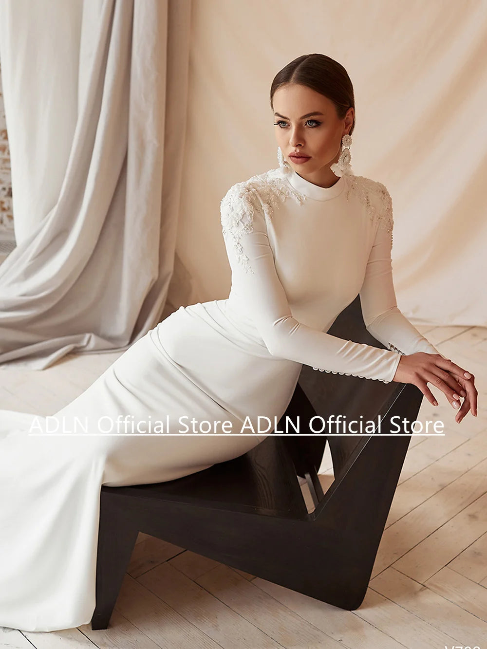 Arabian Wedding Dress High Neck Long Sleeves Customized Beading Applique Saudi Arab Mermaid Bridal Gown Robe De Mariage